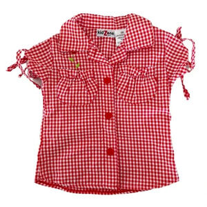 Vintage Kids Zone Red Picnic Checkered Gingham Puff Sleeve Top Shirt Size 18M